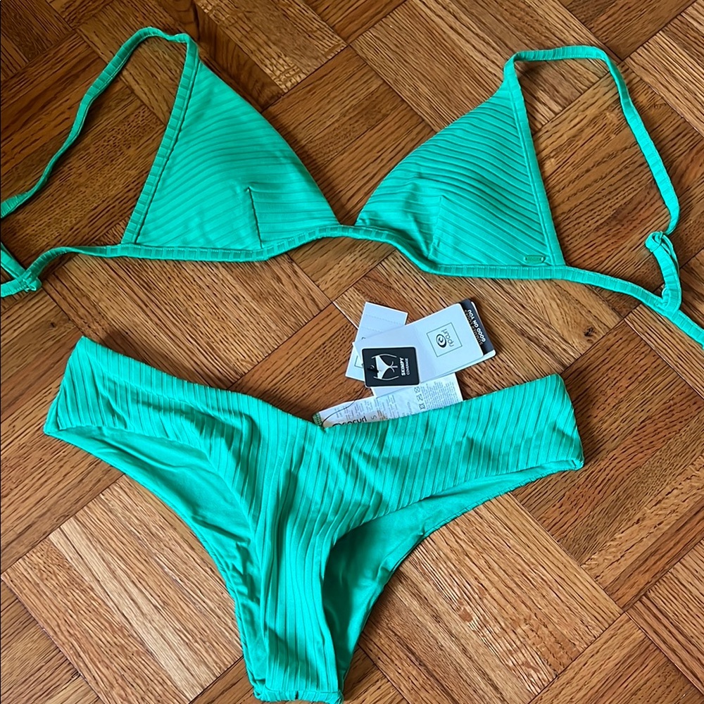 Rip Curl Kelly Green Bikini Swim Set- skimpy high leg bottom
